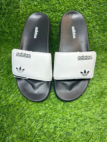 ADIDDAS WHITE & BLACK COMPFORT SLIPPER